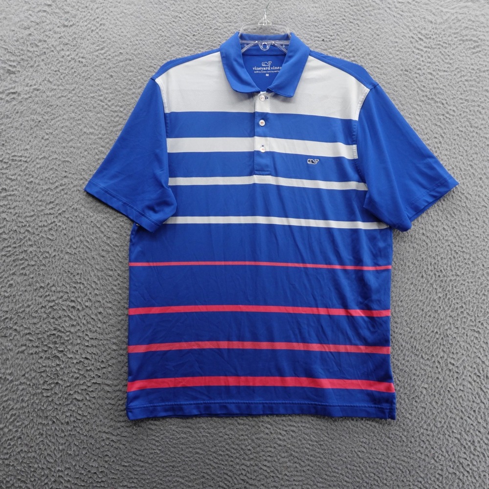 Vineyard Vines Performance Polo Shirt Medium Blue Stripe Short Sleeve Mens Golf